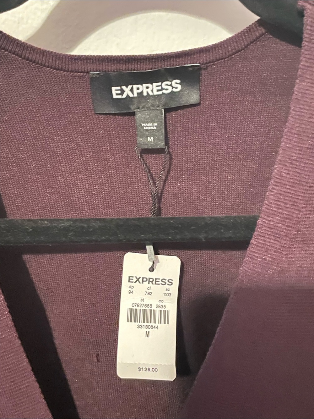 Express Deep Plum Long Sleeve V-Neck Midi Dress - Picture 2 of 4